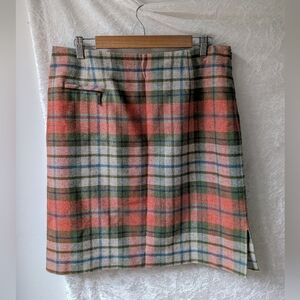 VTG Pendleton Virgin Lambs Wool Pencil Skirt Peach Green Blue Plaid
